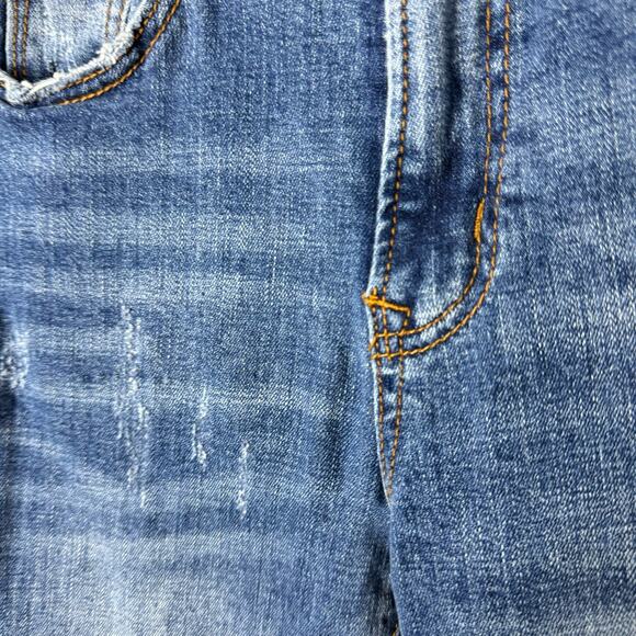 Insane Gene Medium Wash High Rise Distressed Frayed Hem Flare Jeans - Picture 6 of 10